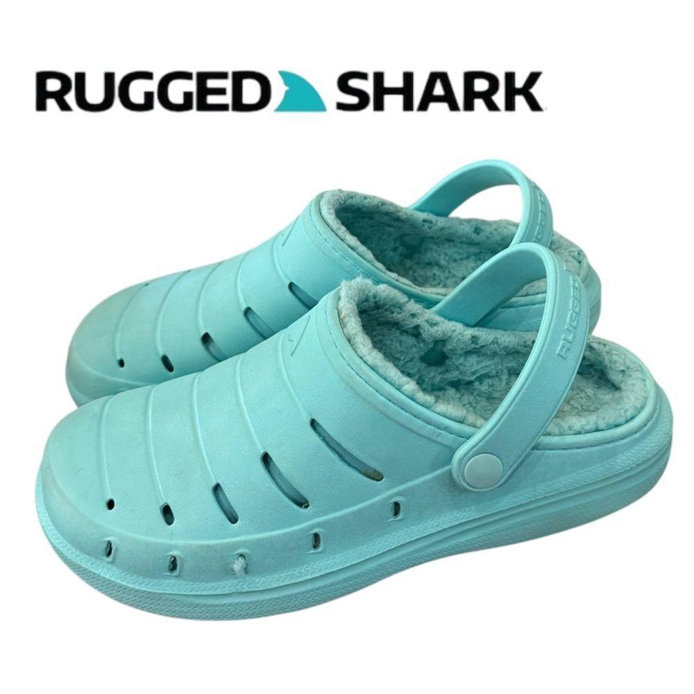 Rugged Shark Womens Aqua Lined Soft Furry Clogs 9